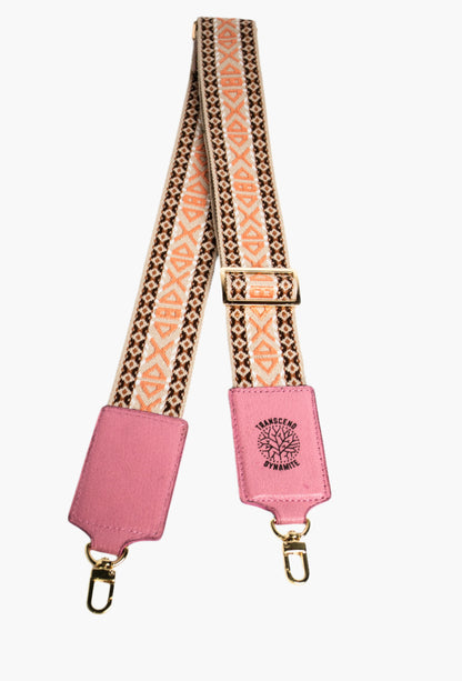 Pink and brown geometric handbag strap