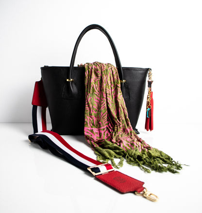 where to buy red white and blue striped handbag strap with gold hardware